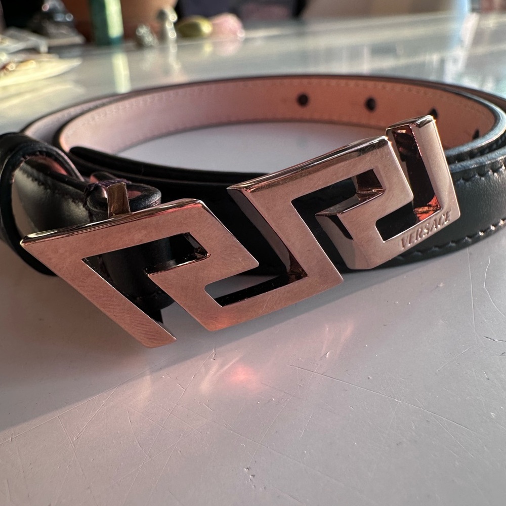 VERSACE Greca Belt Nero Oro Black Leather Buckle - Picture 3 of 12